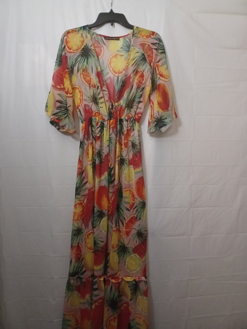 AMERICA & BEYOND FRUIT PUNCH MAXI SWIM COVERUP DRESS MULTI COLOR